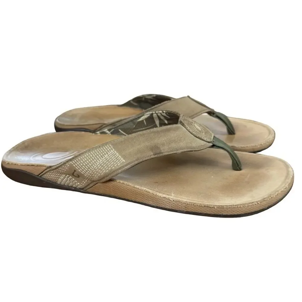 OluKai Tuahine Mens Leather Thongs Flip Flop Beach Vacation Sandals Shoes sz 9